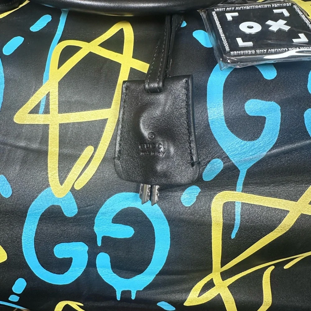 Authentic Gucci Ghost Black and Yellow Graphic Duffel Bag
